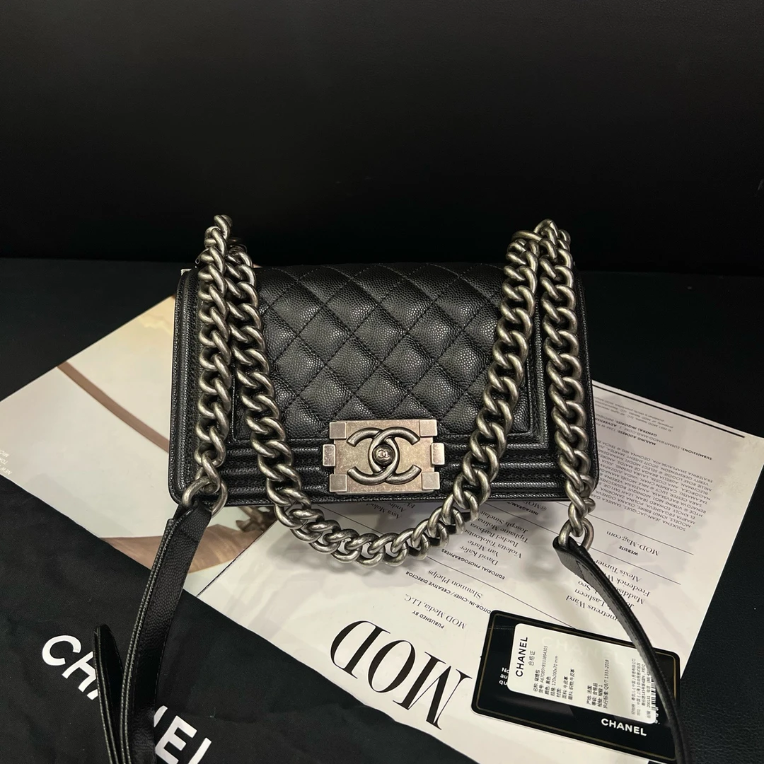 99新 Chanel/香奈儿 专柜53100黑银小号leboy单肩包W41寄卖服务