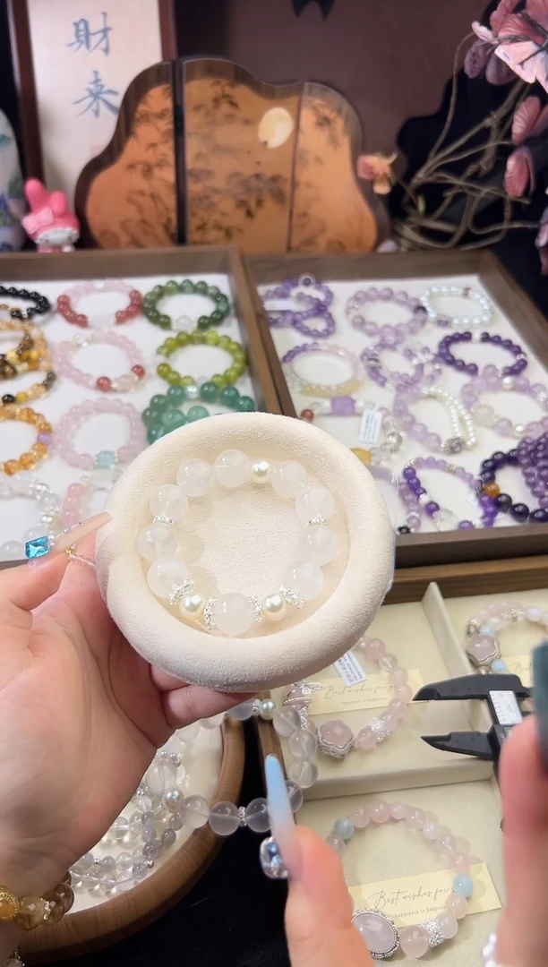 水晶手串合金白幽灵15mm