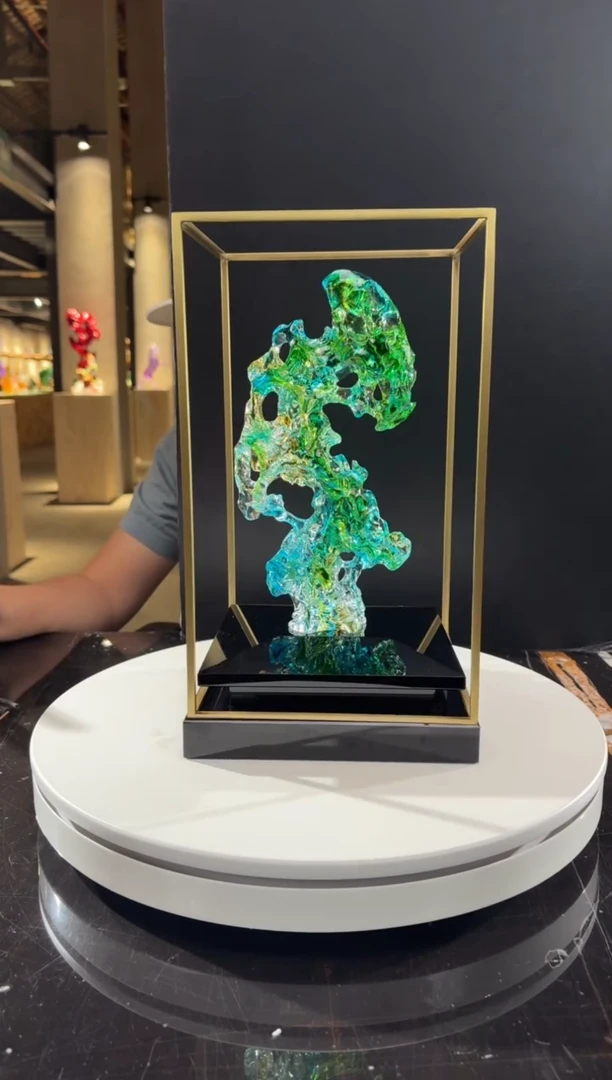 摆件CS0202001欧碧色小太湖石+定制黑底座架子