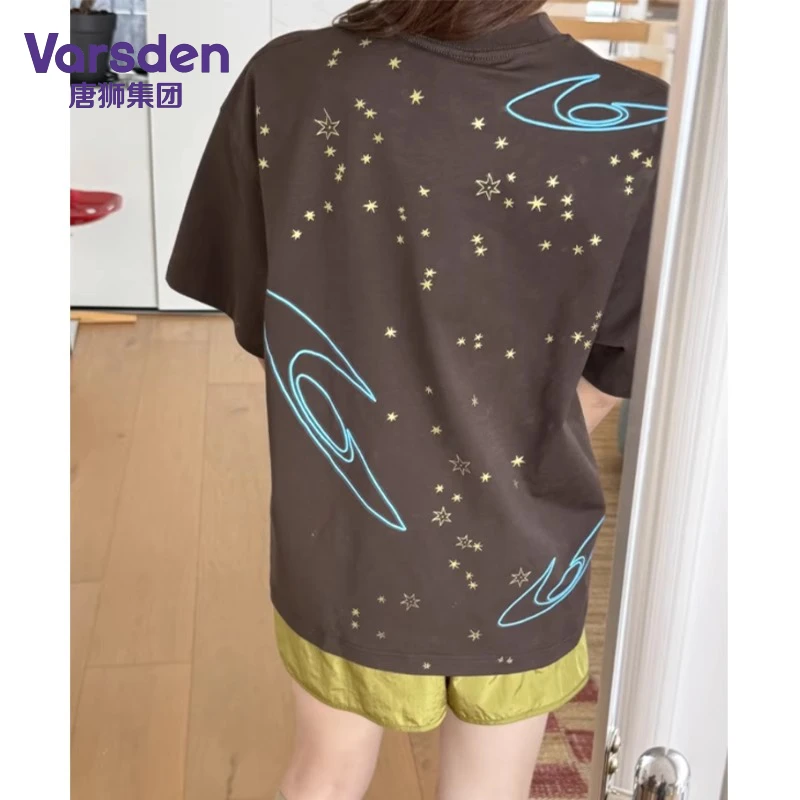 唐狮集团 Varsden满天星印花设计美式复古短袖体恤男女夏季新款