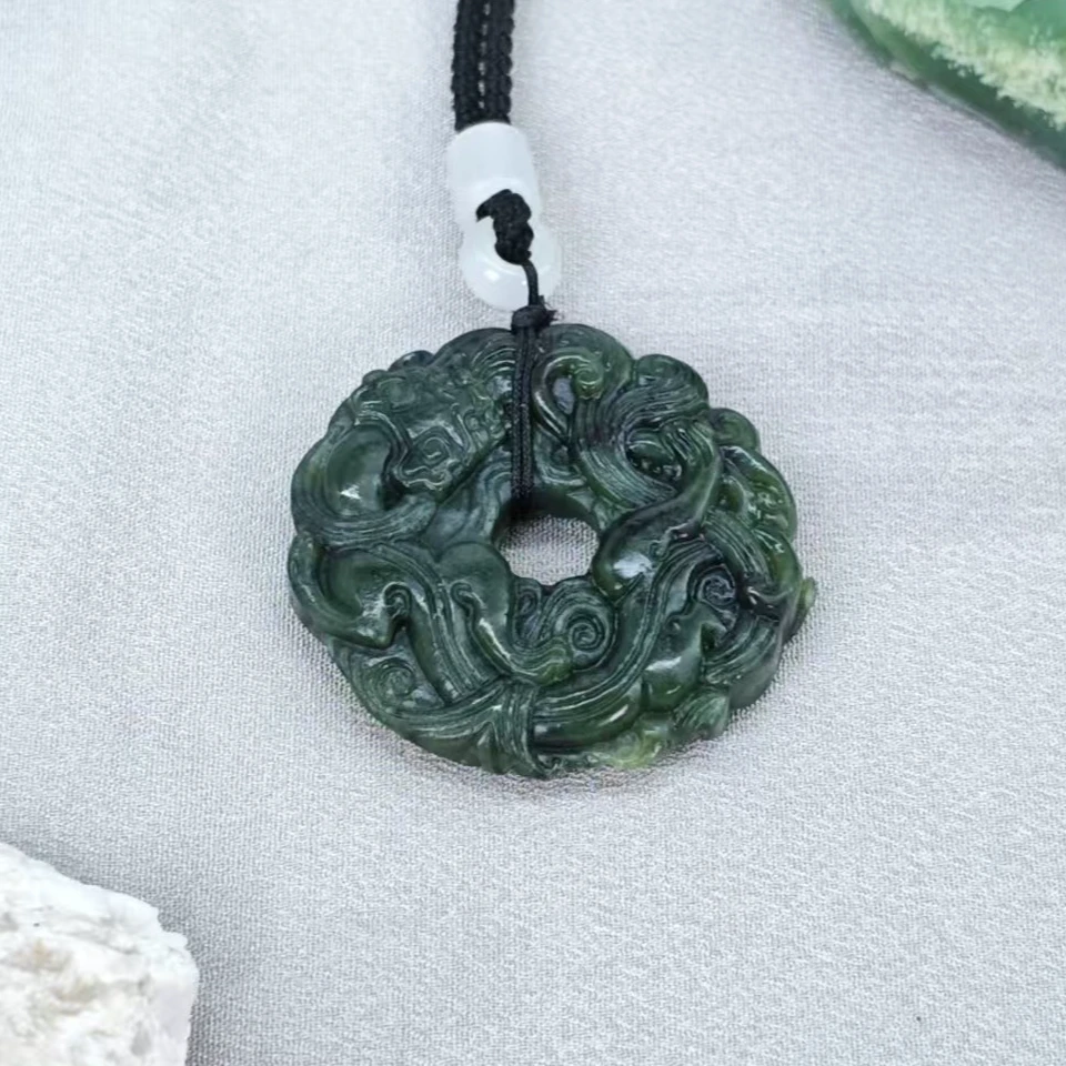 经典复古和田玉碧玉螭龙纹平安扣/HG-BYDZ-59（多样性发货）