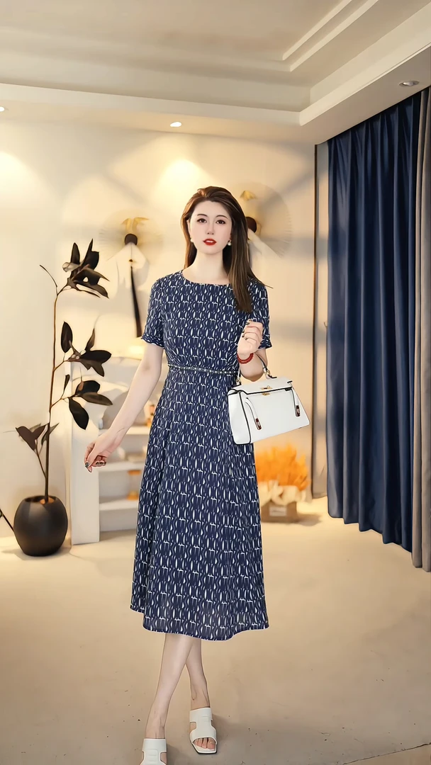 收腰时尚夏季显瘦小众优雅轻奢名媛气质连衣裙 B1933