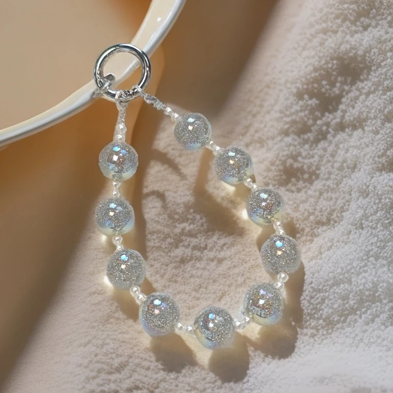 ins风女款手机挂绳手工短款创意爱心防丢银砂大爆闪苹果手提珠珠