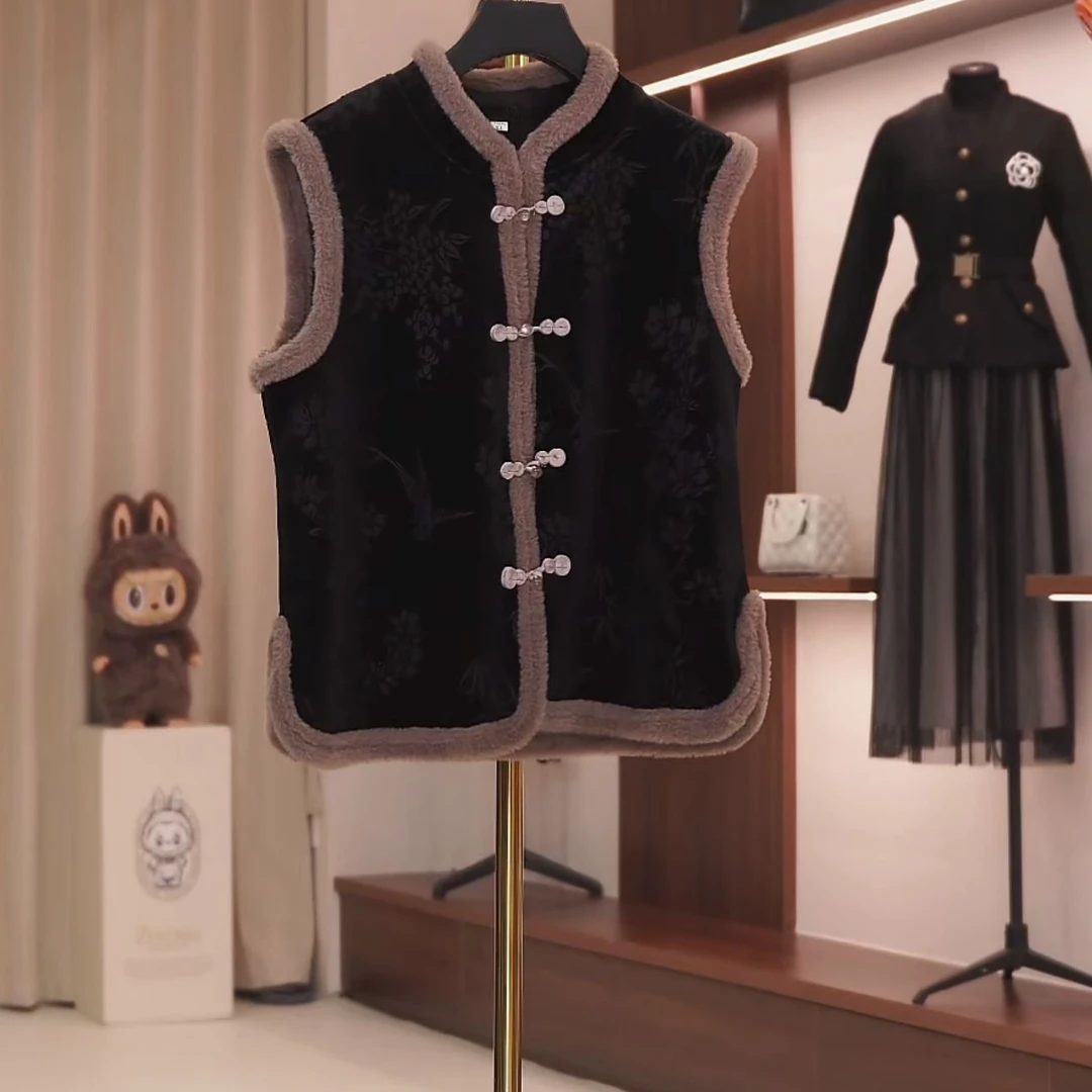 kk150冬季常规款宽松型民族风提花马夹马甲中式网红秋冬