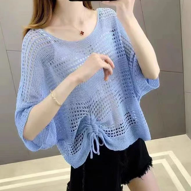 薄款镂空针织毛衣女夏季新款时尚洋气减龄上衣#2561