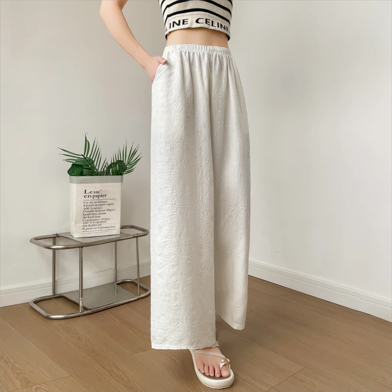 【韩国订单】外贸高品质压花显瘦时尚透气大码云朵九分阔腿裤yoy