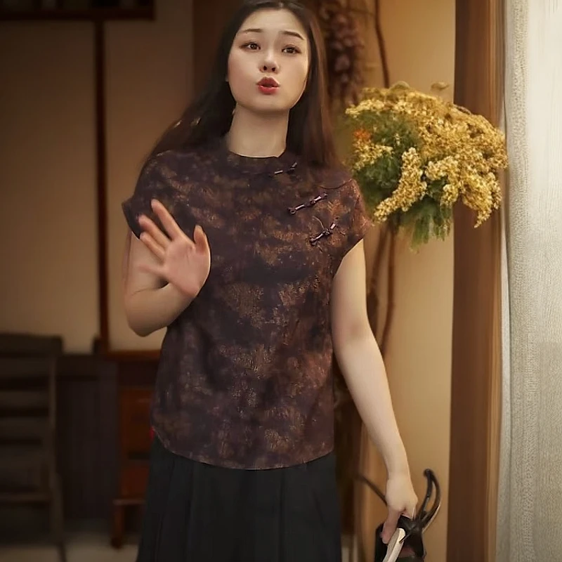 新中式时尚百搭斜门襟重磅花罗旗袍上衣小衫2025原版新品