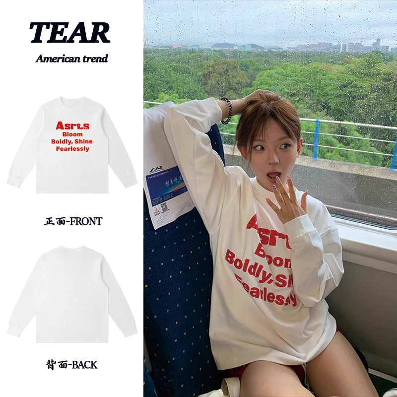 TEAR美式重磅纯棉字母印花宽松百搭休闲ootd穿搭长袖T恤男女同款