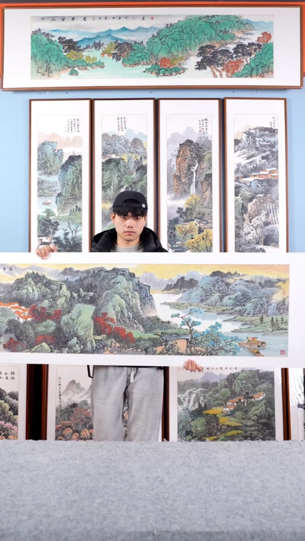 【闪购商品】国画张现军《富春山居图》手绘带框235*65