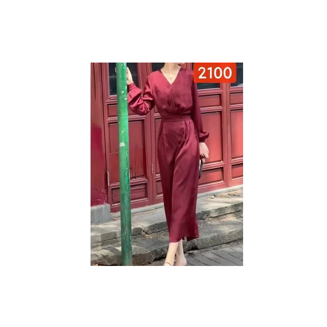 2100-28新款女士V领长袖连衣裙