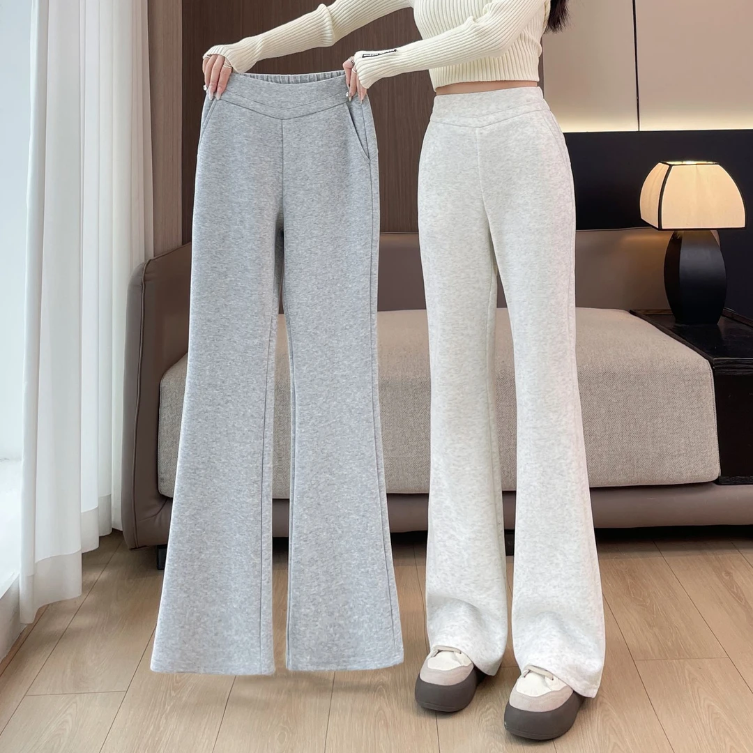 微喇叭裤女秋冬加绒加厚2025新款高腰显瘦阔腿休闲运动美式卫裤