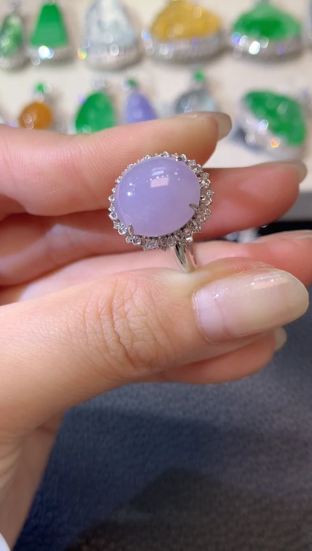 【闪购商品】翡翠戒指18K金镶嵌A41翡翠紫货有一定色差