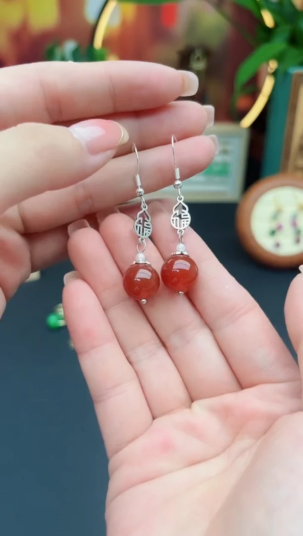 玛瑙/玉髓耳饰银S925镶嵌230000