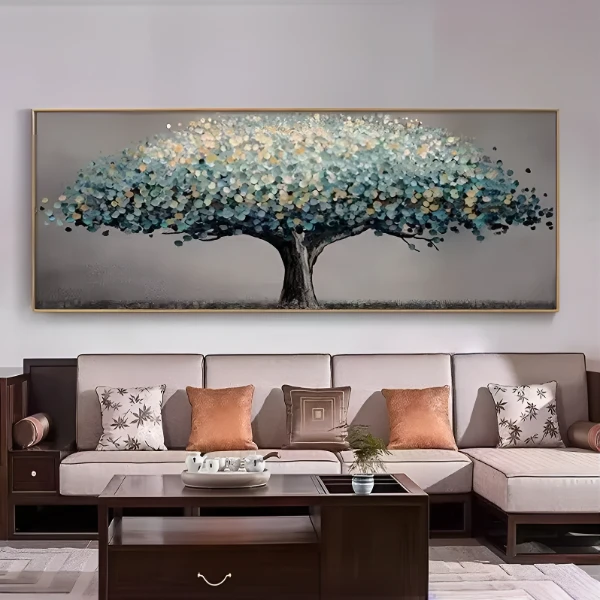 发财树客厅装饰画沙发背景墙壁挂画卧室横版轻奢大气高档晶瓷墙画