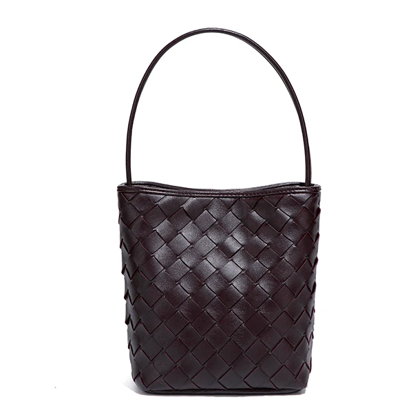 葡萄紫B-2054手工编织手提女包轻便单肩斜挎包质感纯色迷你水桶包