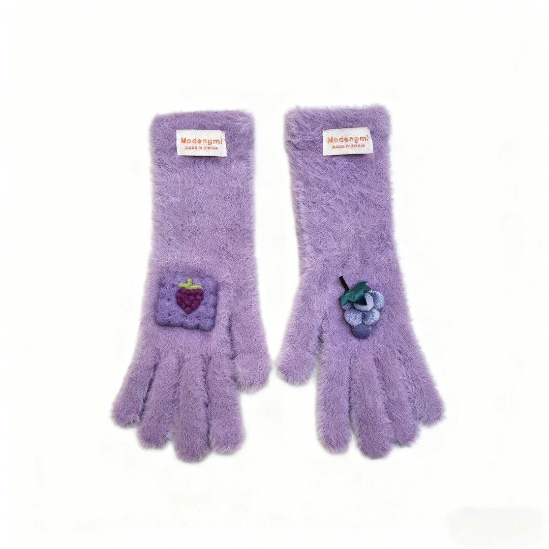 E395紫色毛毡葡萄毛毛手套-发饰发夹