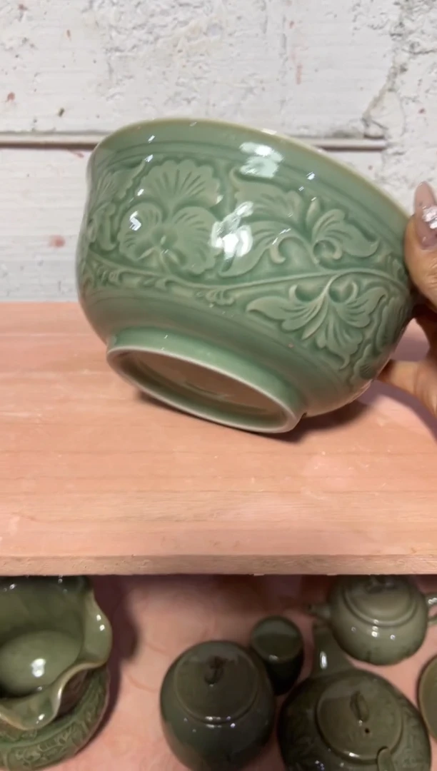 耀州窑牡丹7寸大碗