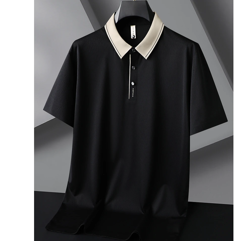 夏季大码男士商务休闲纯色短袖Polo衫翻领速干薄款半袖时尚商务