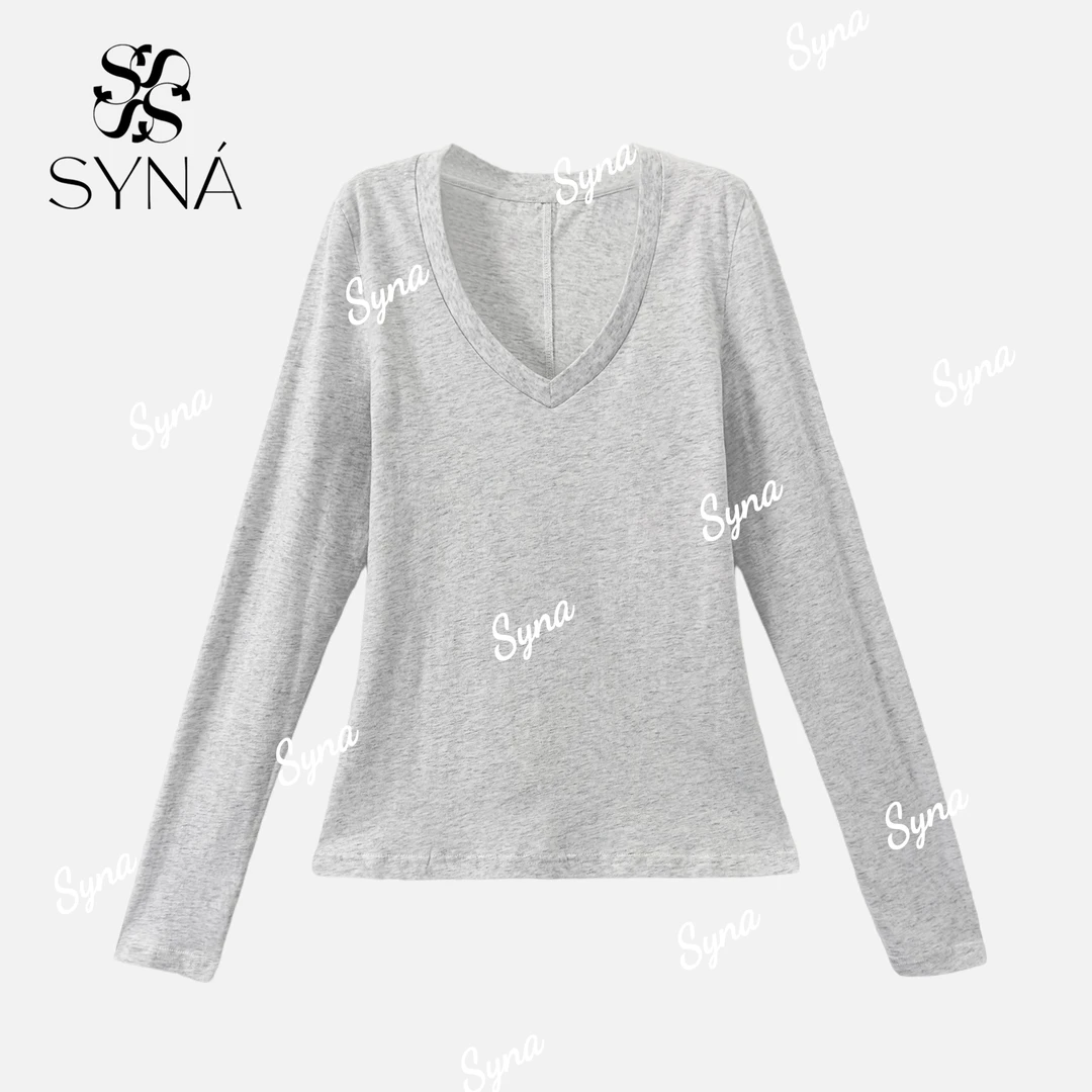 syna希娜 净版极简显瘦V领长袖上衣