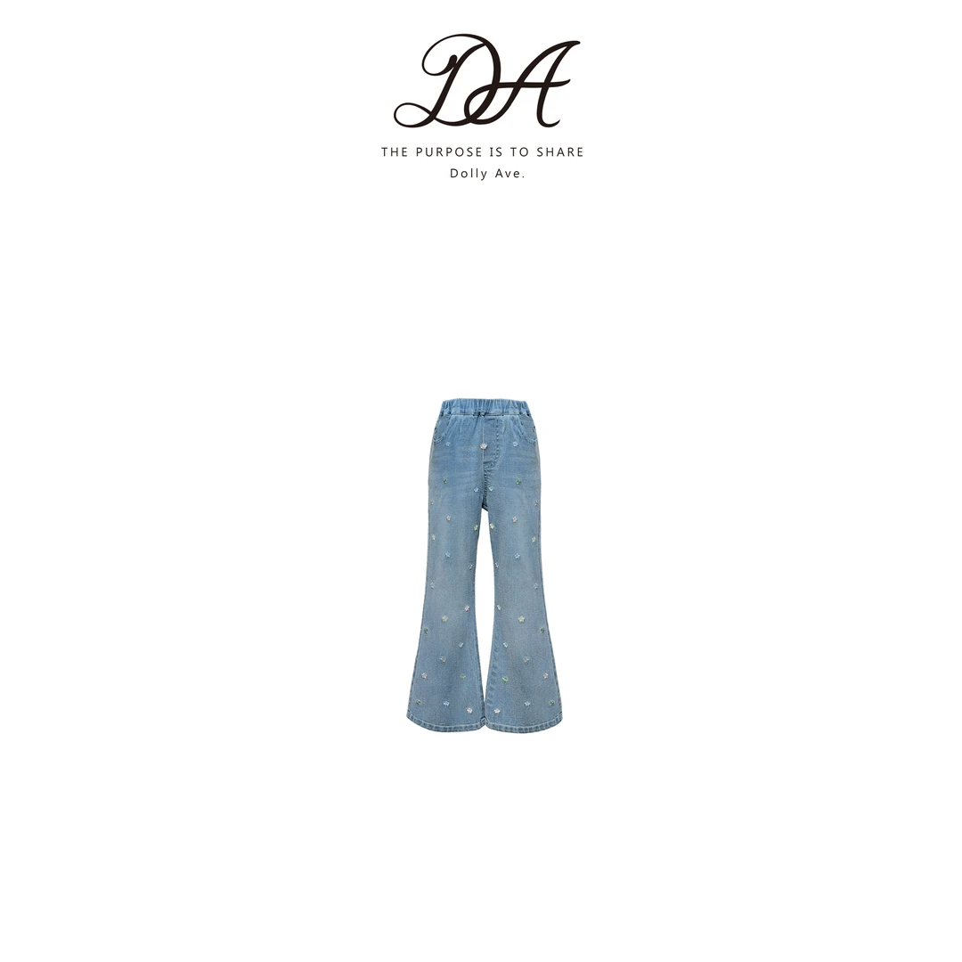 【现货】Dolly Ave 花朵刺绣牛仔 轻薄透气夏季刺绣微喇牛仔裤