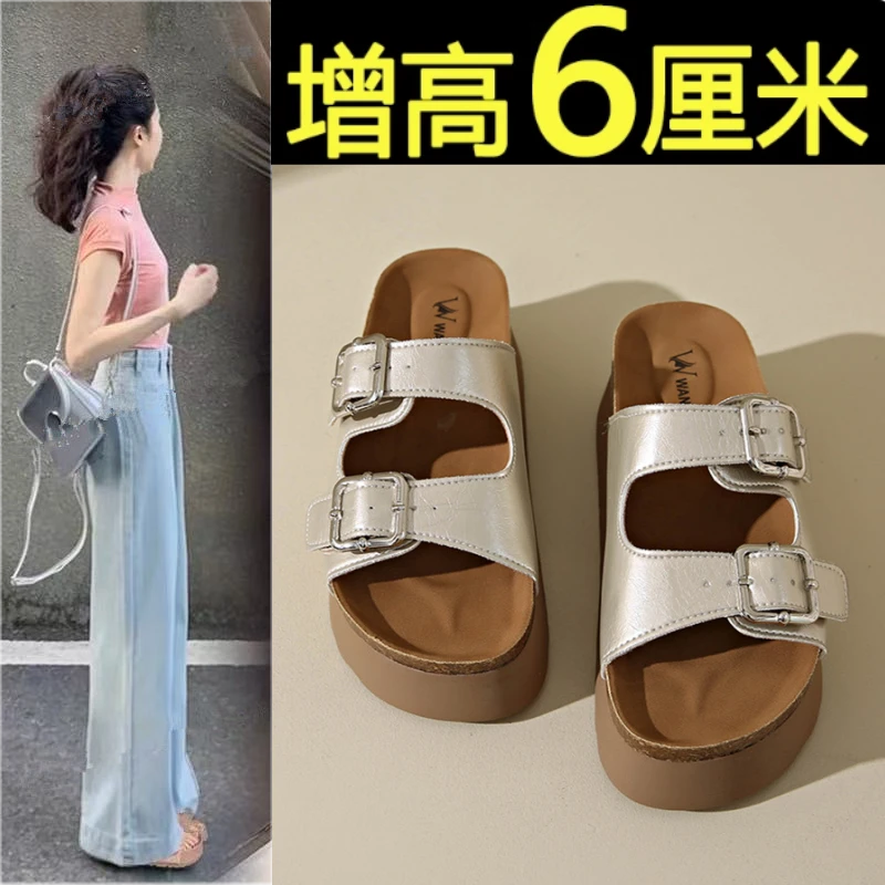 6厘米增高小个子厚底勃肯拖鞋女2025新款夏季外穿时尚博肯松糕鞋