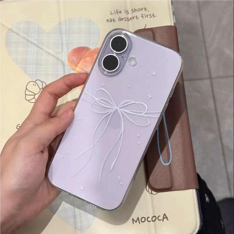 丝带蝴蝶结适用苹果17/16手机壳卡通华为Mate70小众小米17防摔软