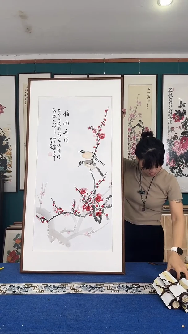 国画梅花 实木装裱 60*120