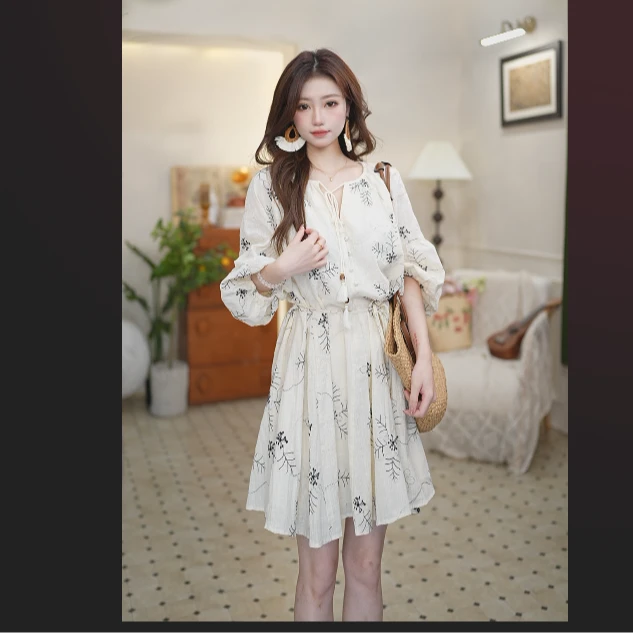 谜秀【直播送腰带】重工刺绣连衣裙夏季气质别致修身短袖刺绣连衣裙