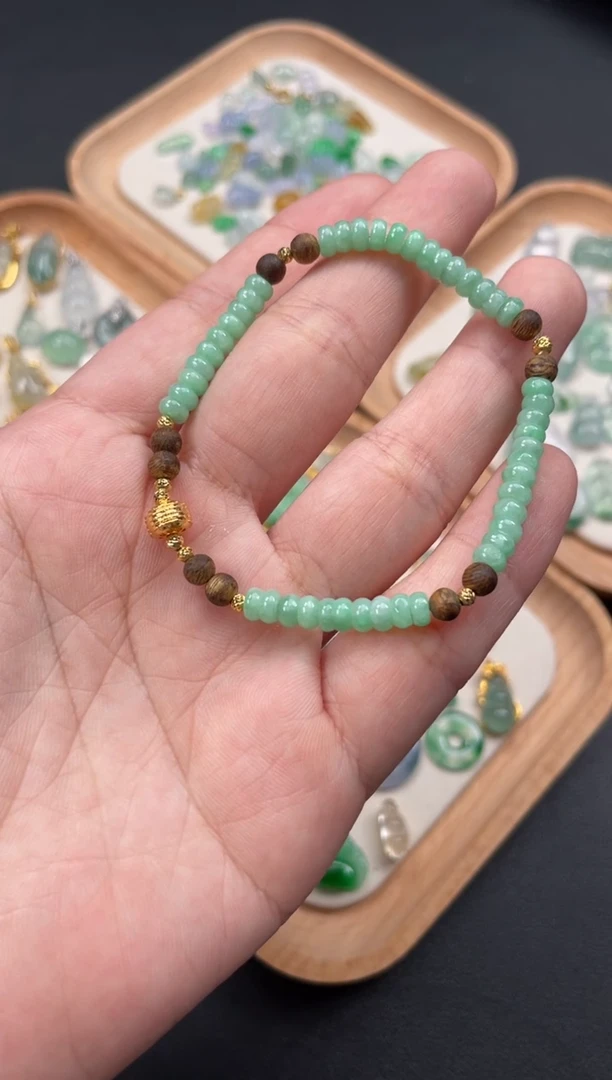 翡翠18K金镶嵌套链多样性   发货一条   P415