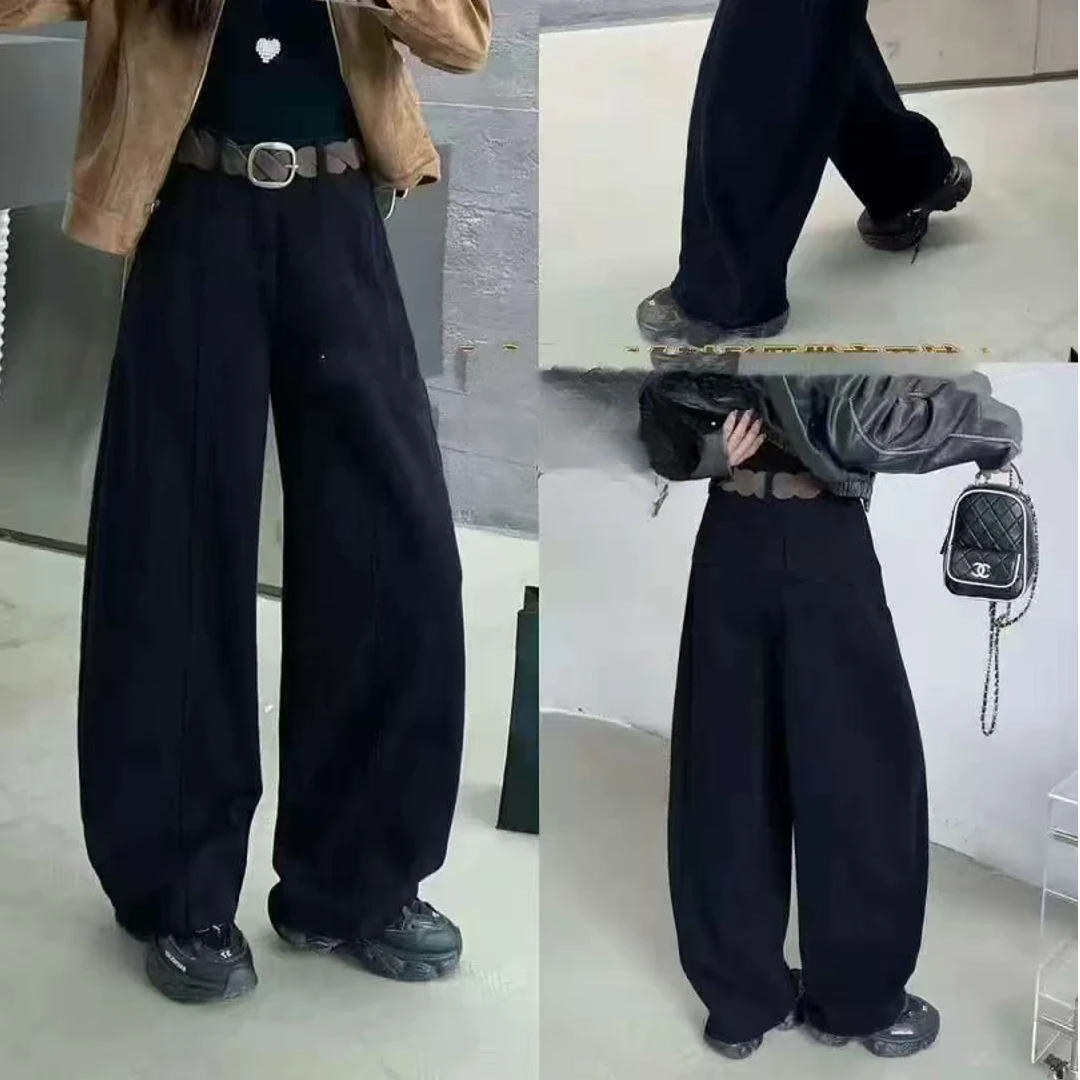 秋冬100棉%~无弹力~加绒加厚复合绒牛仔阔腿裤Y1276