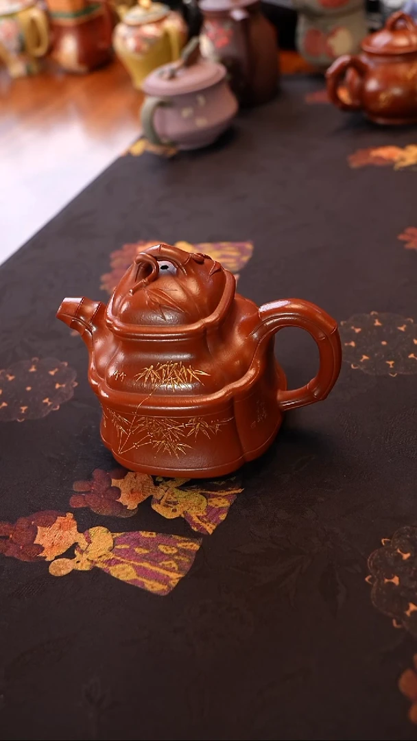 茶壶紫砂朱泥四方竹鼎 260cc 杨菲