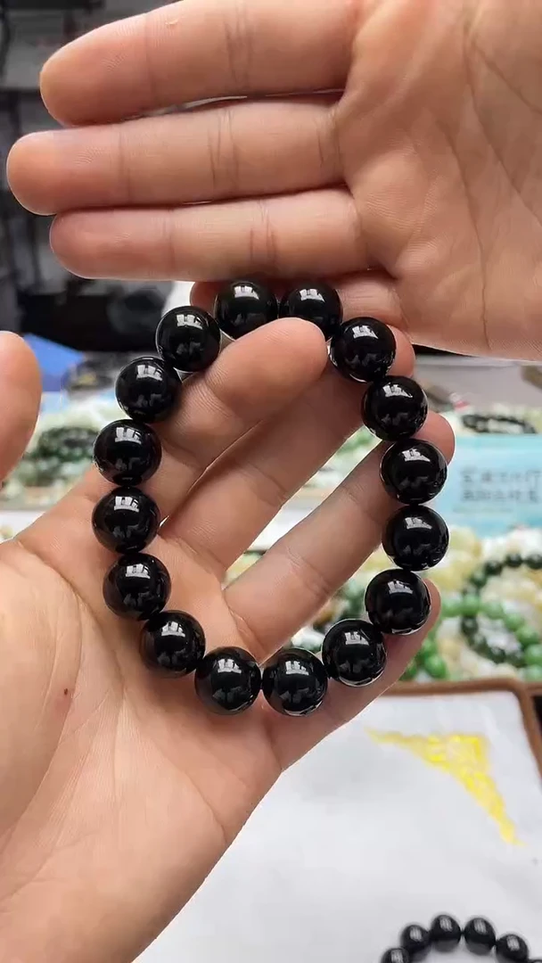 未镶嵌手串和田玉纯天然新疆塔县黑青14圆珠