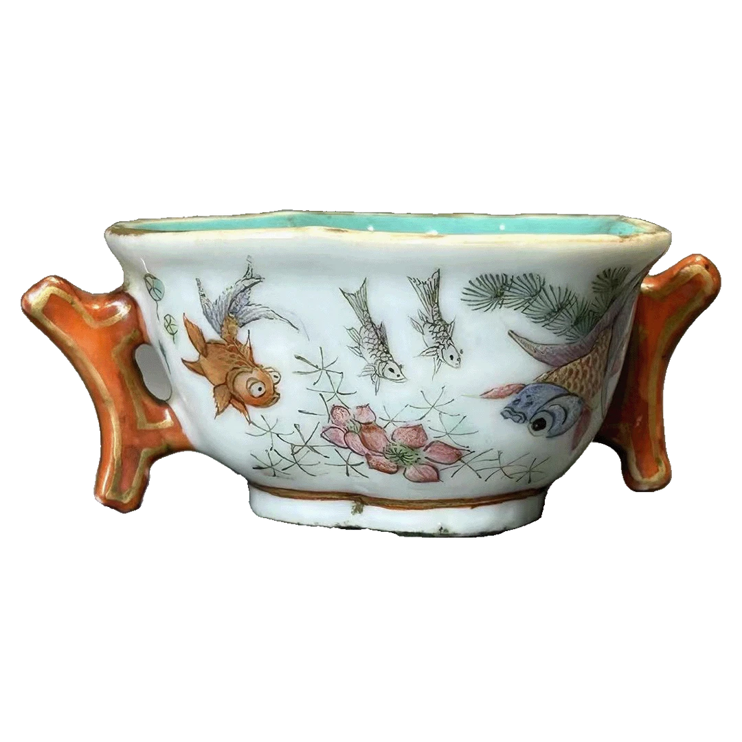 25063290x粉彩金鱼纹双耳小把杯