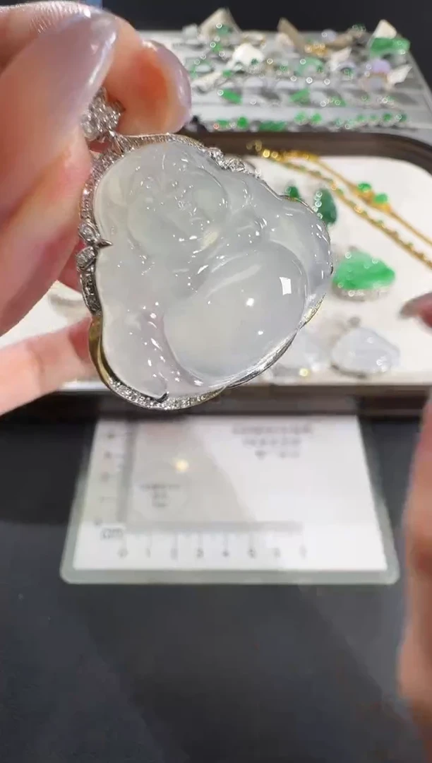 吊坠(不含链)18K金镶嵌翡翠【源头工厂】钻石镶嵌
