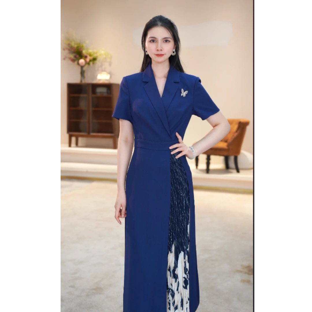 米思阳新款拼接设计感印花连衣裙洋气收腰显瘦A字裙女5Y25BL1912