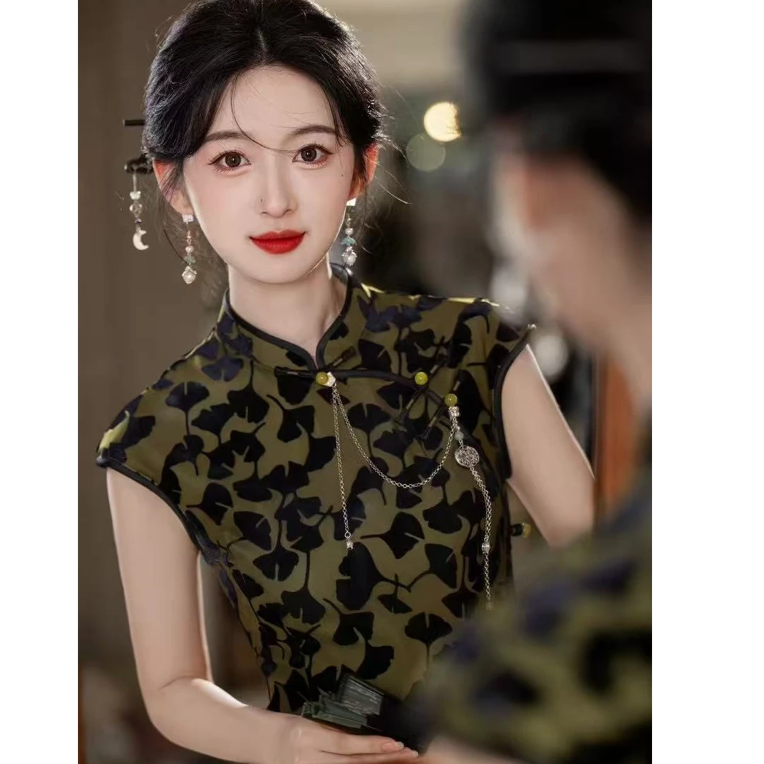 新款修身显瘦复古港风时尚薄款海派旗袍夏季印花洋气中国风女旗袍