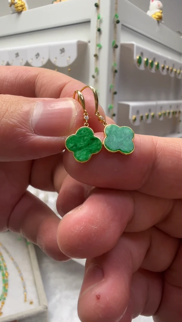 18K金镶嵌翡翠耳饰缅甸天然翡翠a货