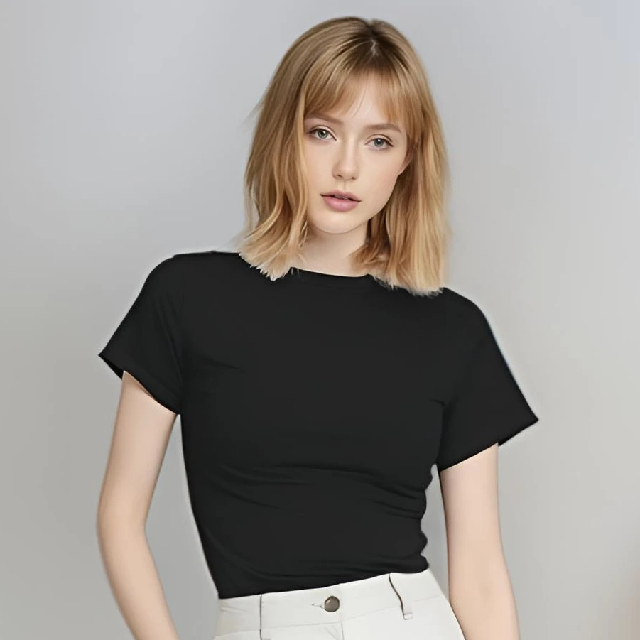 B新款百搭纯色短袖t恤显瘦白色短款时尚休闲夏季修身