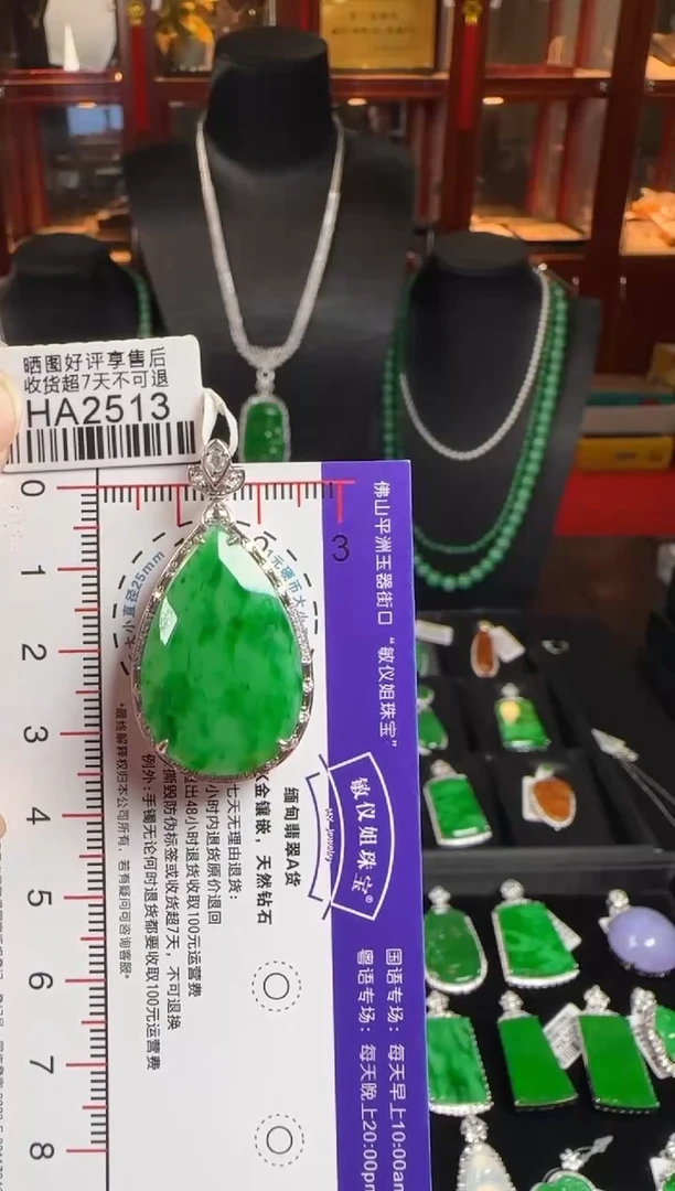 颈饰18K金镶嵌翡翠HA2513冰绿滴水