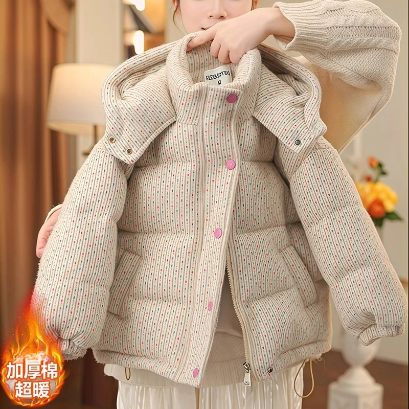 女童扎染加厚小香风棉服2025新款冬装连帽磨毛羽绒棉衣外套棉袄潮