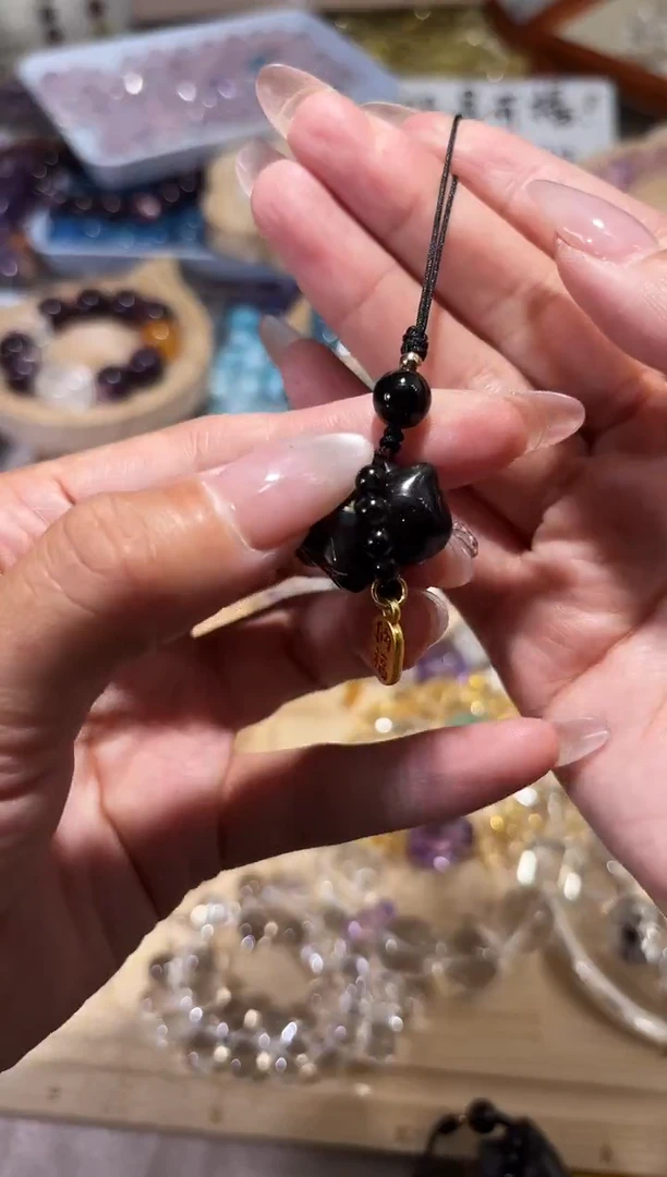 未镶嵌手串水晶银耀猫猫手机挂