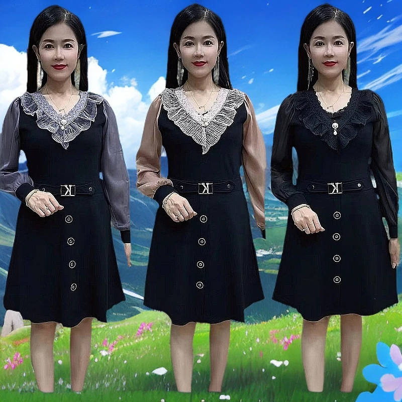 杨022款时尚减龄中长款连衣裙