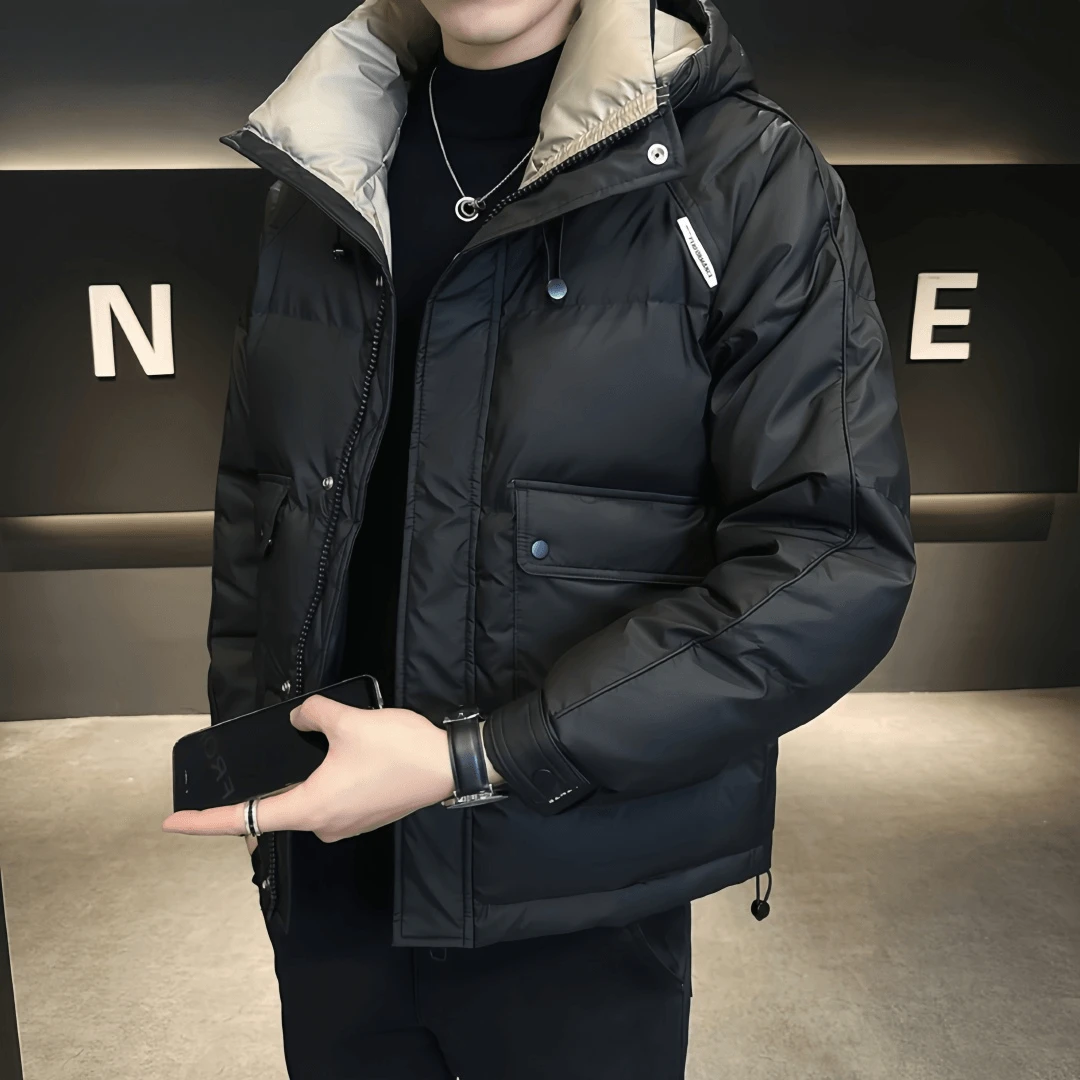 花花公子冬季男士短款连帽羽绒服时尚潮流痞帅白鸭绒加厚保暖外套