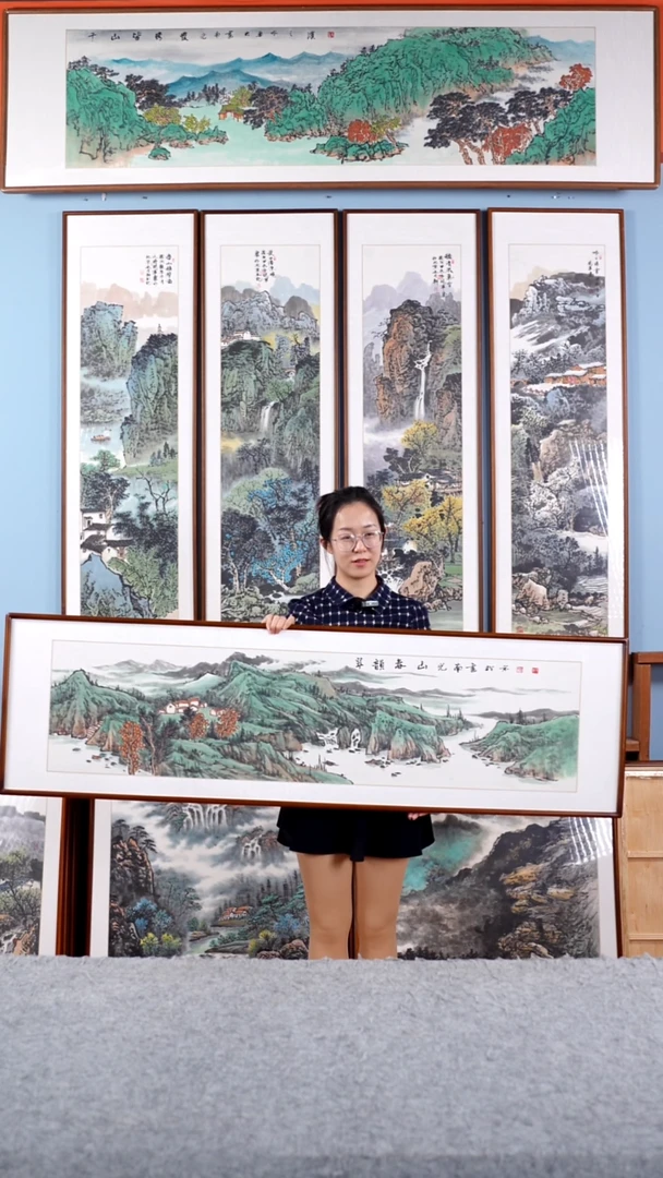 【闪购商品】国画张光南《山水翠韵》手绘带框162*47