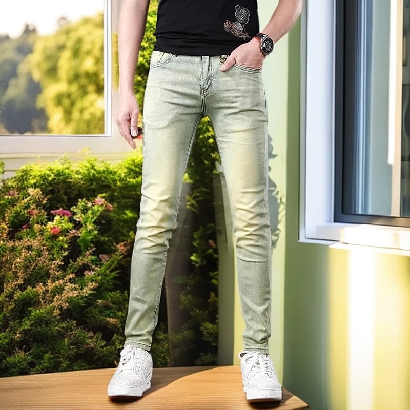 娜罗普西夏季薄款百搭修身牛仔裤男潮流休闲弹力小脚裤子男士长裤