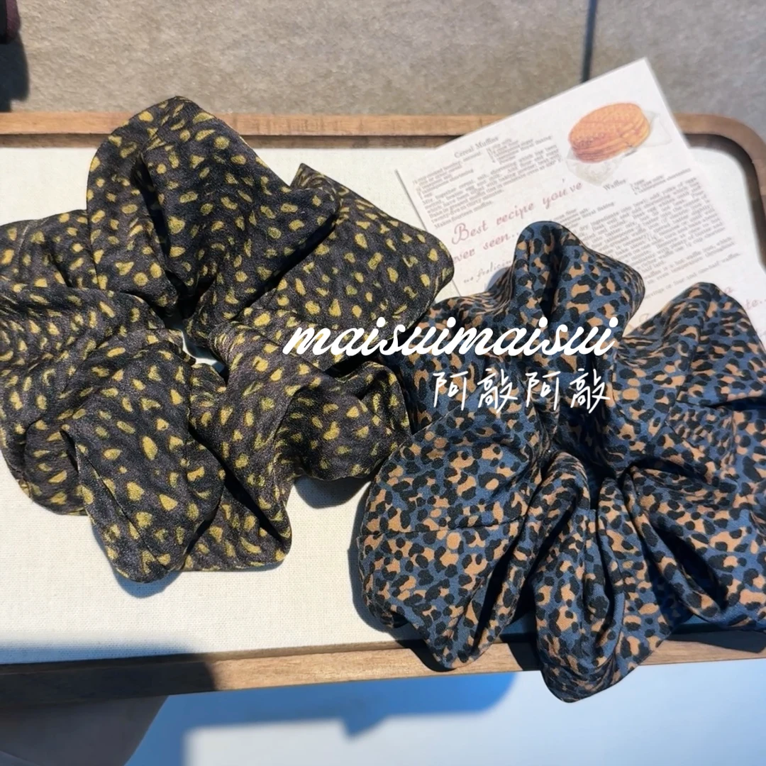 【阿敲】A2080~复古豹纹高弹力大肠发圈女高级感丸子头盘-麦穗头饰