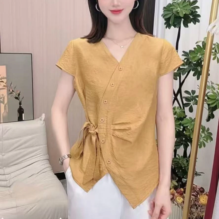 Y-2025年夏季新款韩版时尚衬衫女百搭显瘦短袖上衣气质休闲衬