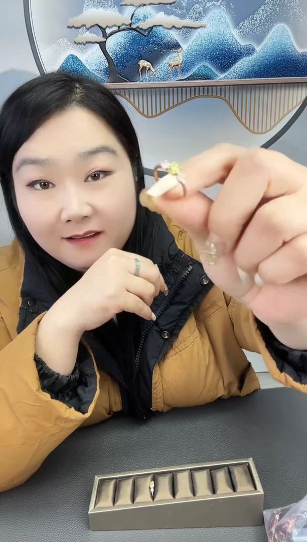 银S925镶嵌橄榄石戒指橄榄石橄榄石戒指