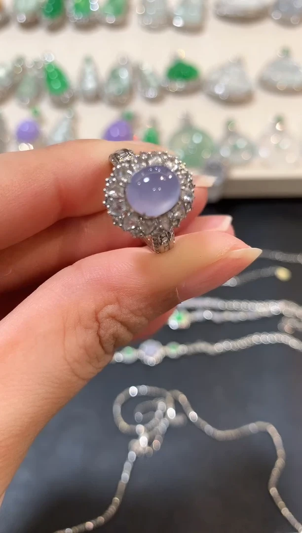 翡翠戒指18K金镶嵌b205紫色有色差