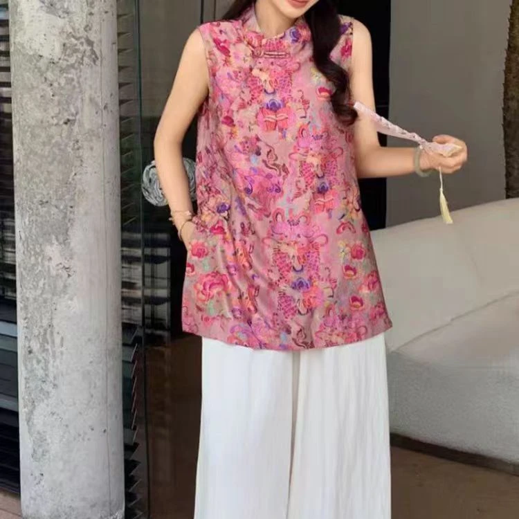 《菲妈严选》新中式国风无袖盘扣旗袍上衣